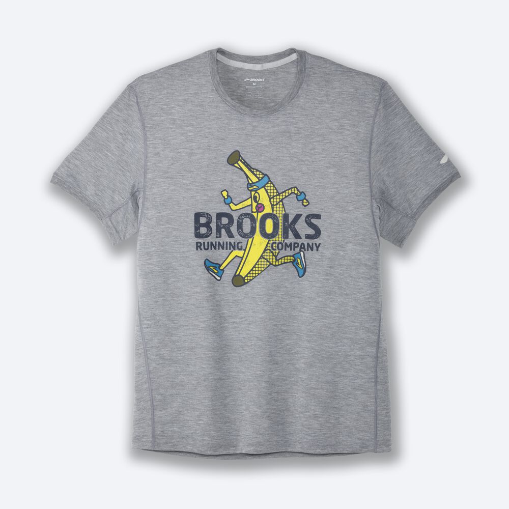 Brooks Distance Grafika Short Sleeve Férfi Póló Szürke | HU875269