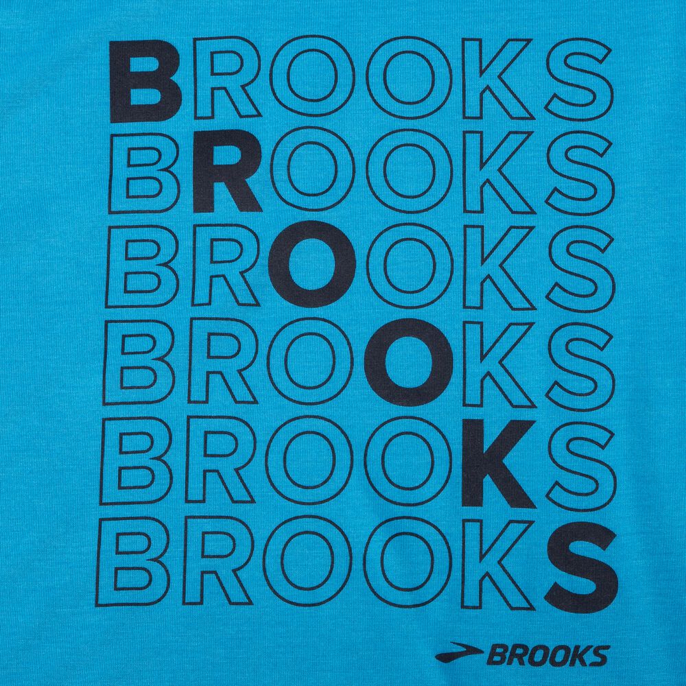 Brooks Distance Grafika Short Sleeve Férfi Póló Kék | HU896253