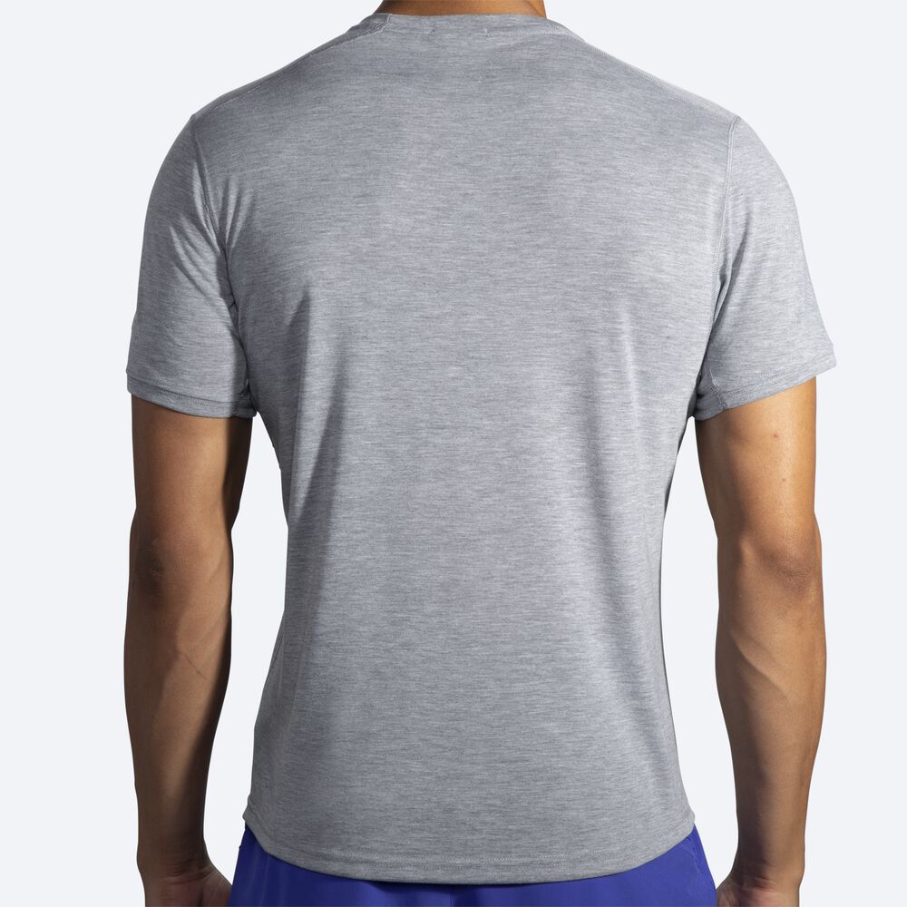 Brooks Distance Grafika Short Sleeve Férfi Póló Szürke/Csíkok | HU972015