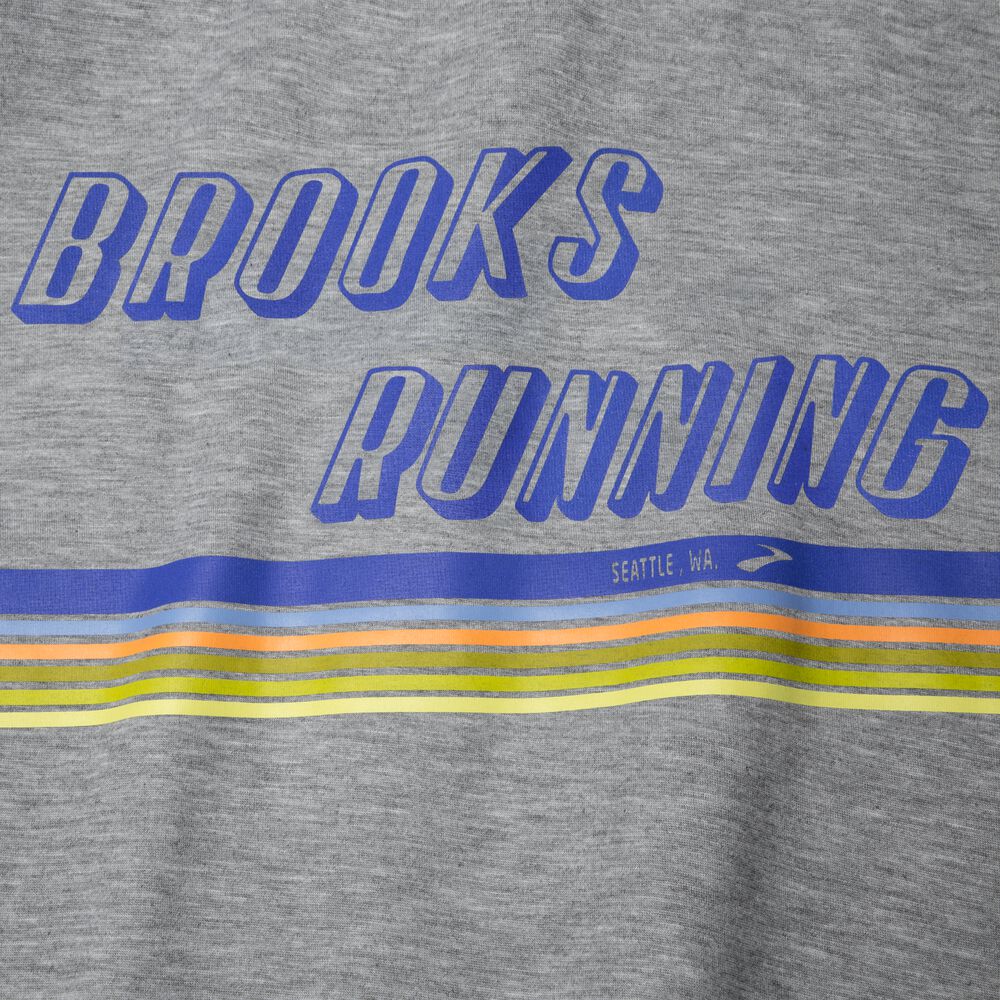 Brooks Distance Grafika Short Sleeve Férfi Póló Szürke/Csíkok | HU972015