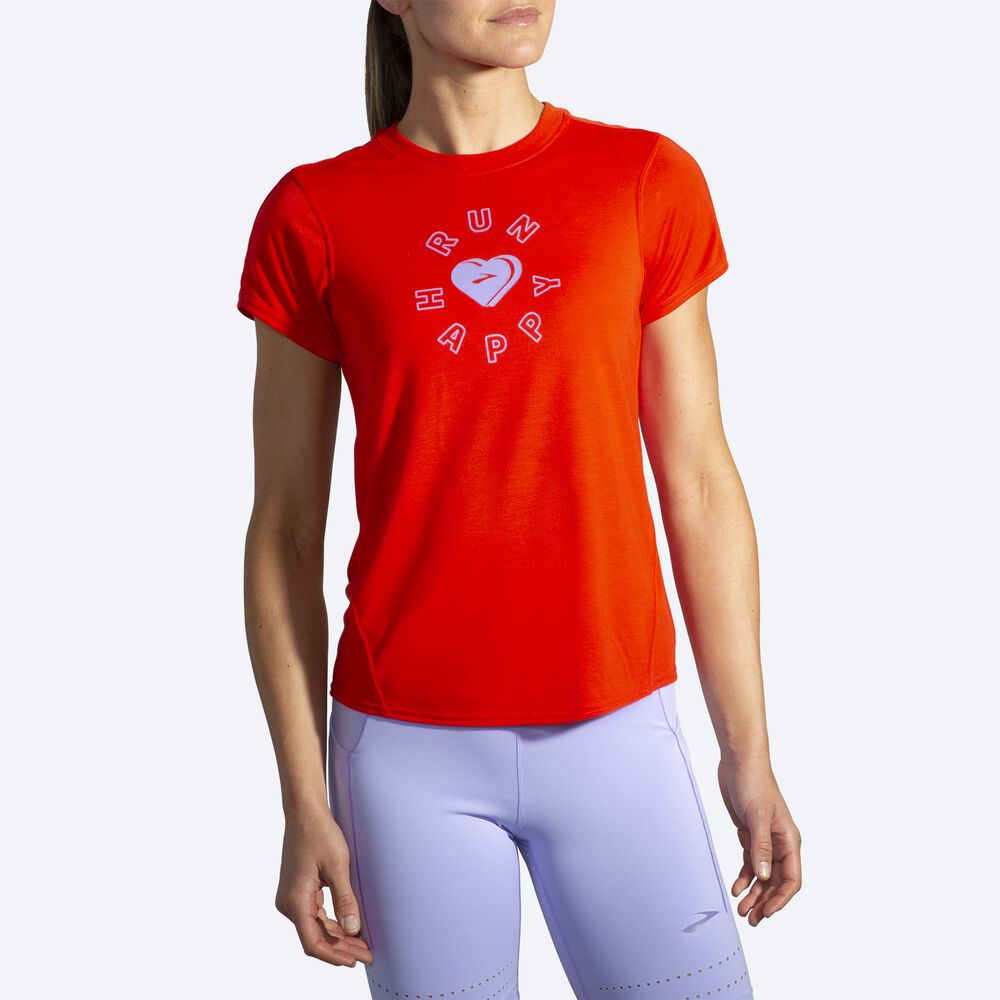 Brooks Distance Grafika Short Sleeve Női Póló Piros | HU194803