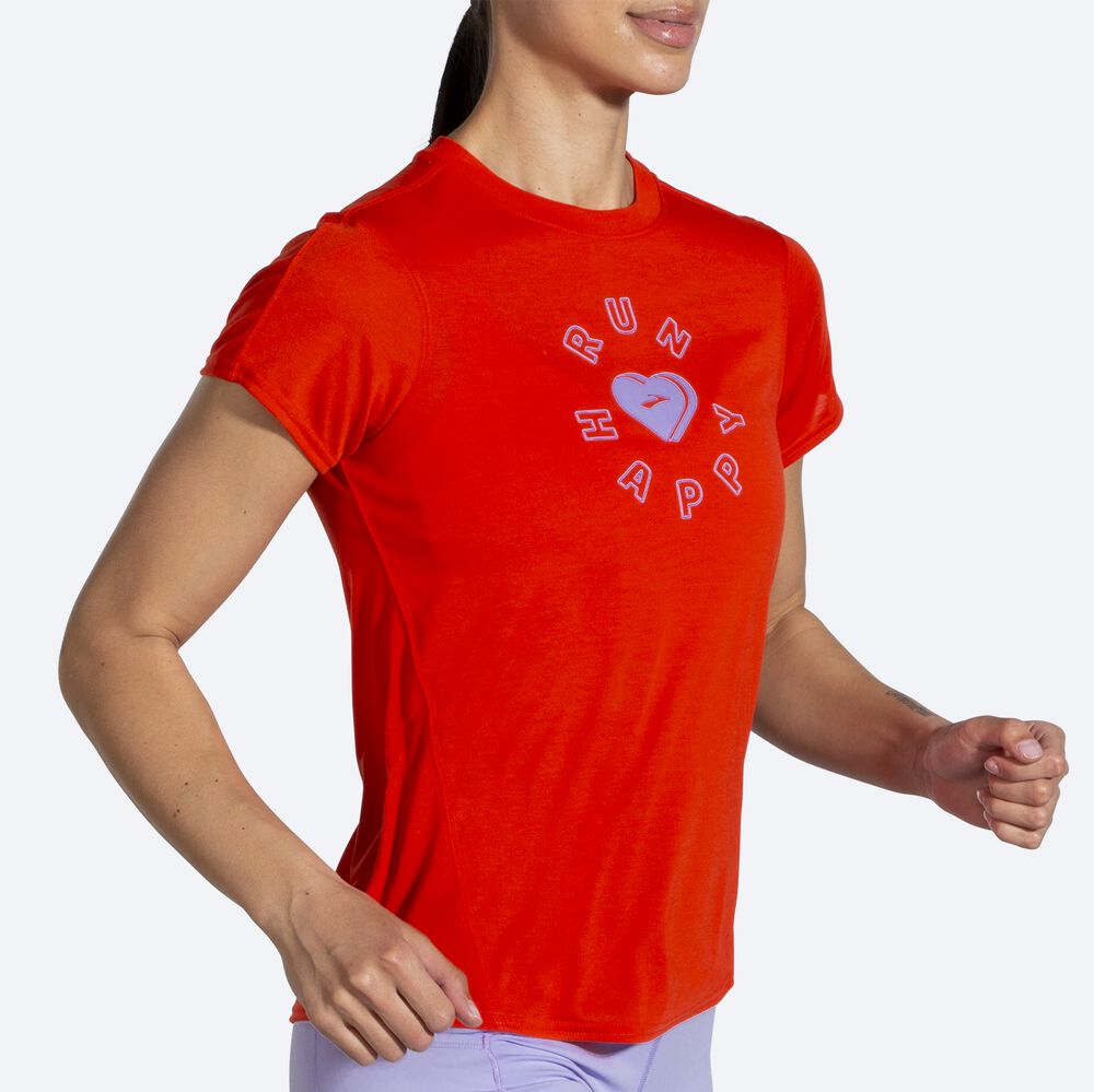 Brooks Distance Grafika Short Sleeve Női Póló Piros | HU194803