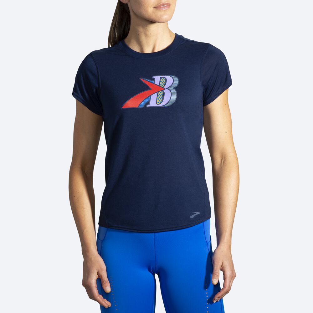 Brooks Distance Grafika Short Sleeve Női Póló Sötétkék | HU215634