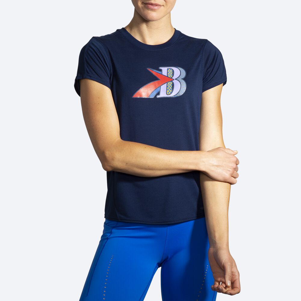 Brooks Distance Grafika Short Sleeve Női Póló Sötétkék | HU215634