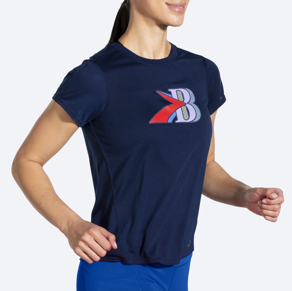 Brooks Distance Grafika Short Sleeve Női Póló Sötétkék | HU215634