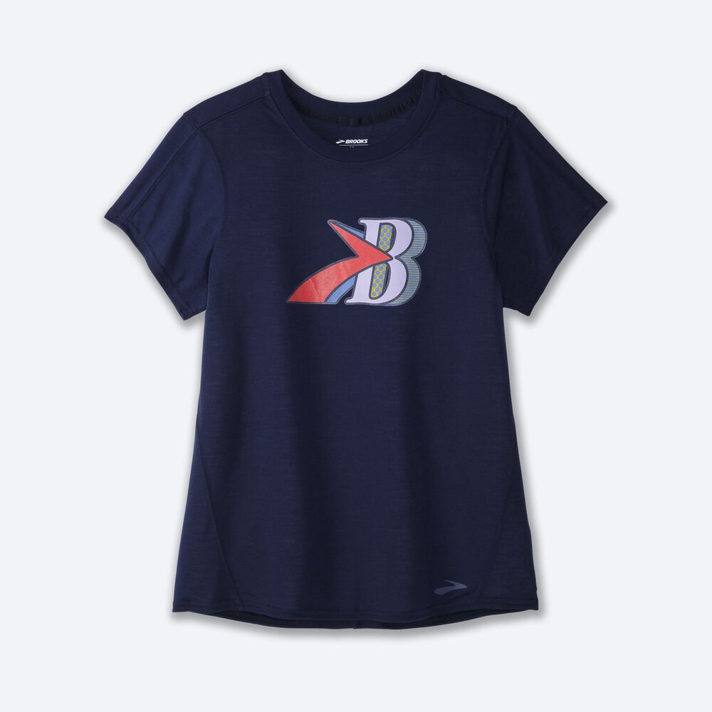 Brooks Distance Grafika Short Sleeve Női Póló Sötétkék | HU215634