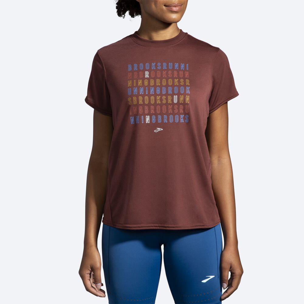 Brooks Distance Grafika Short Sleeve Női Póló Csokoládé | HU256410