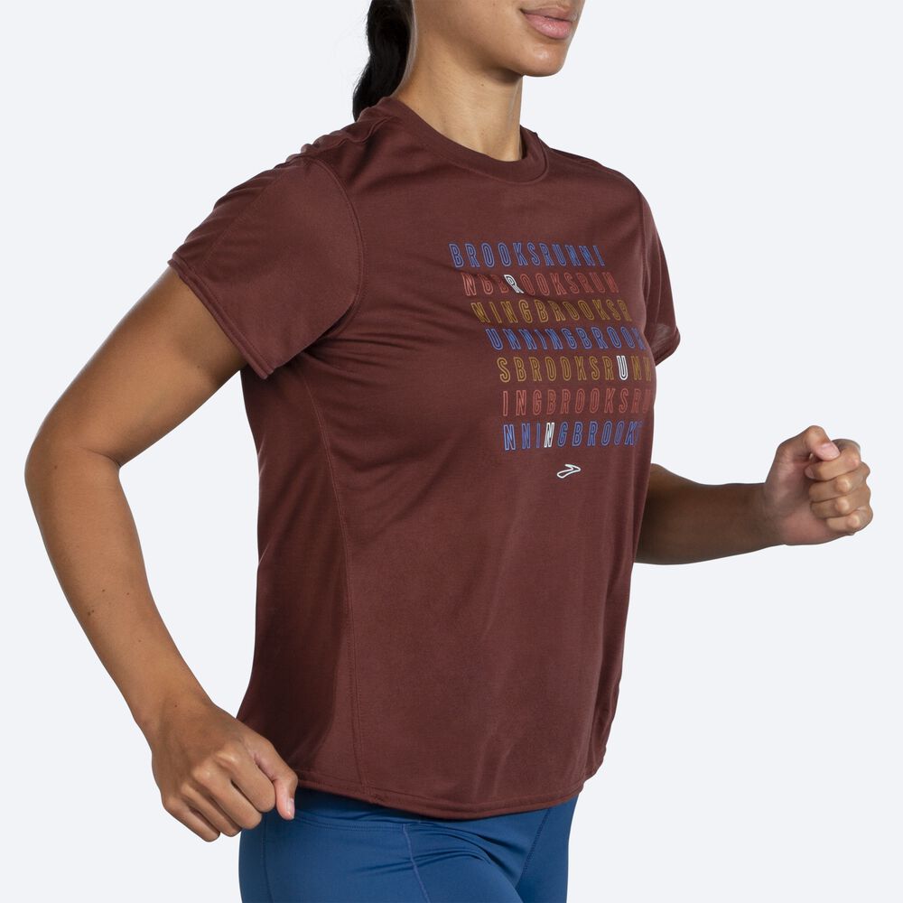 Brooks Distance Grafika Short Sleeve Női Póló Csokoládé | HU256410