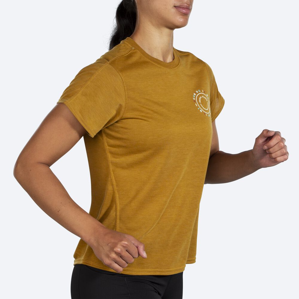 Brooks Distance Grafika Short Sleeve Női Póló Olivazöld | HU306428