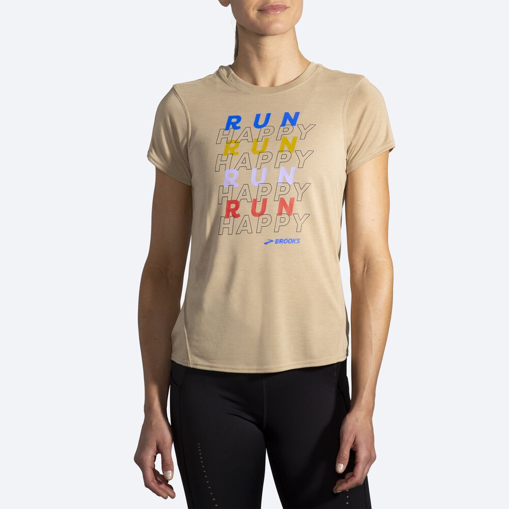 Brooks Distance Grafika Short Sleeve Női Póló Bézs | HU325409