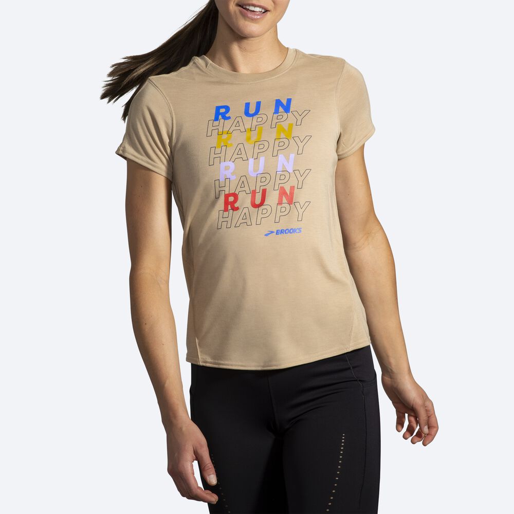 Brooks Distance Grafika Short Sleeve Női Póló Bézs | HU325409