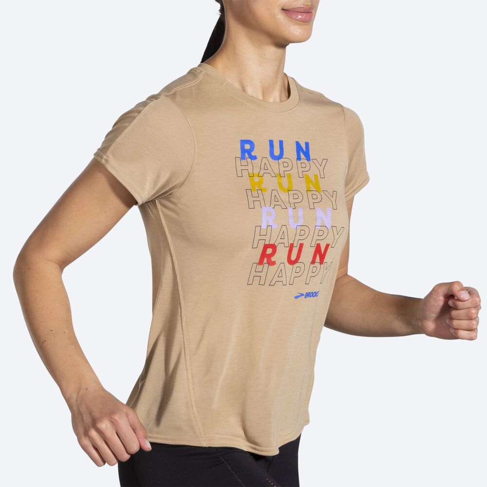 Brooks Distance Grafika Short Sleeve Női Póló Bézs | HU325409