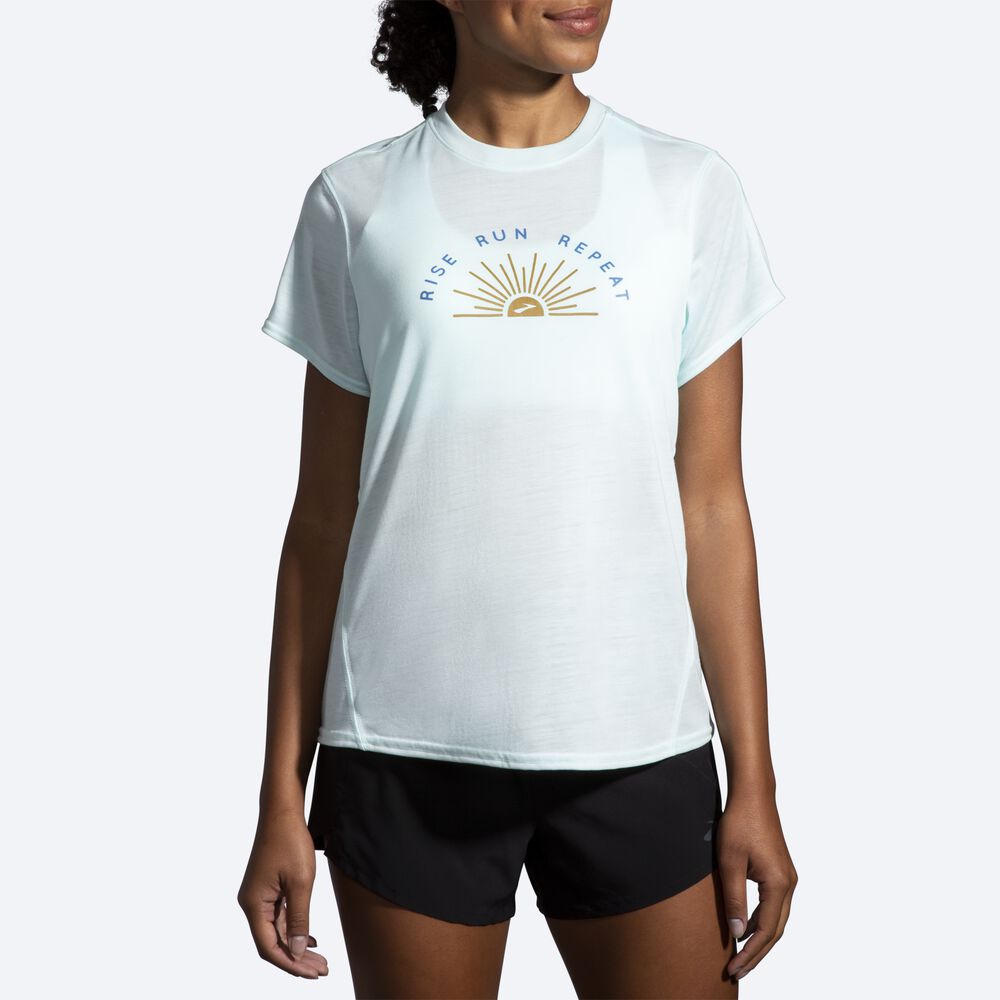 Brooks Distance Grafika Short Sleeve Női Póló Kék | HU392851