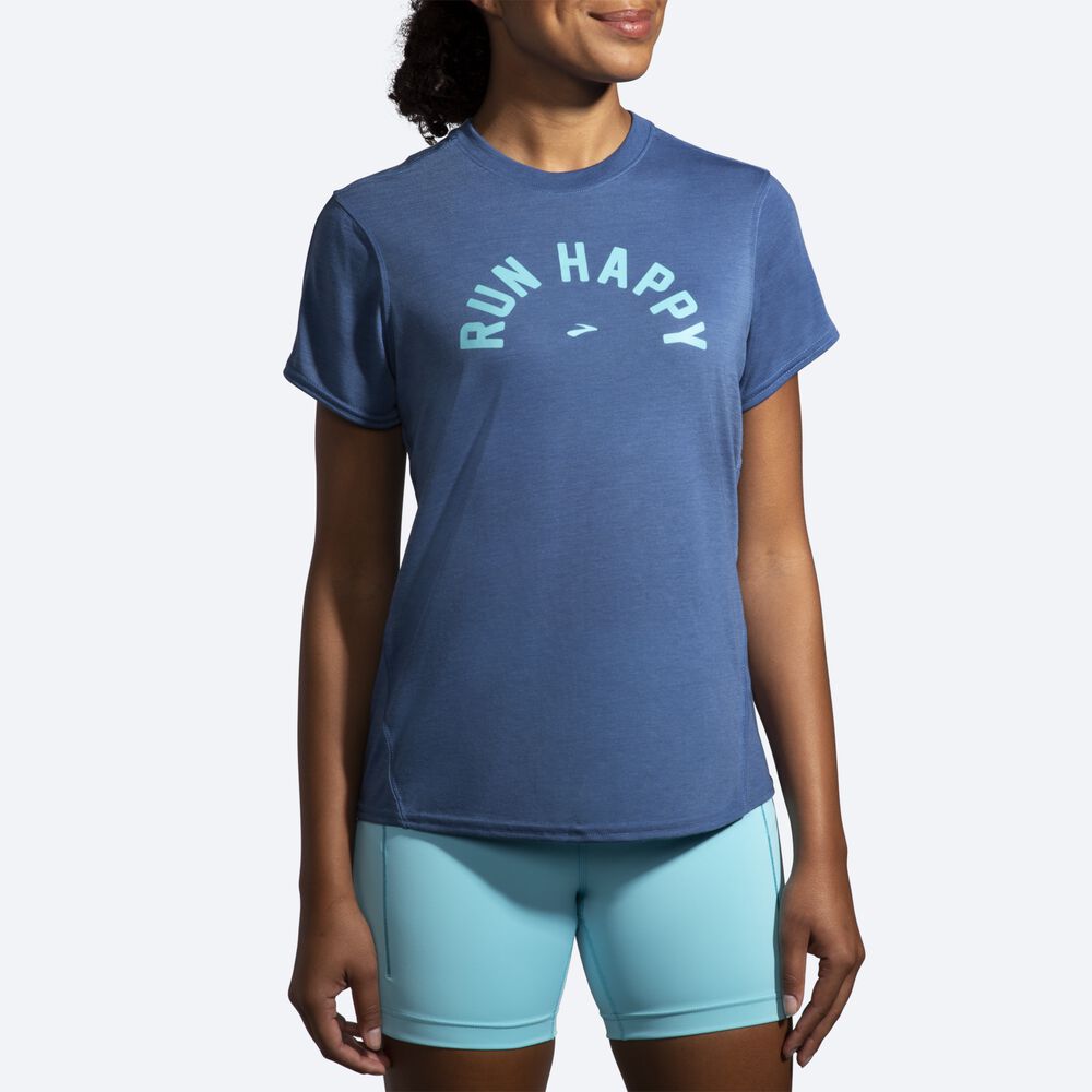 Brooks Distance Grafika Short Sleeve Női Póló Kék Szürke | HU526014