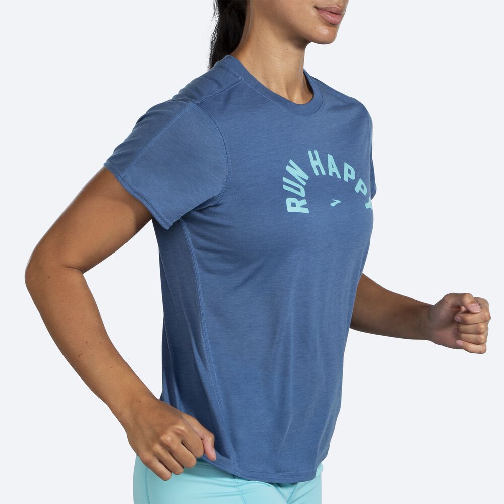 Brooks Distance Grafika Short Sleeve Női Póló Kék Szürke | HU526014