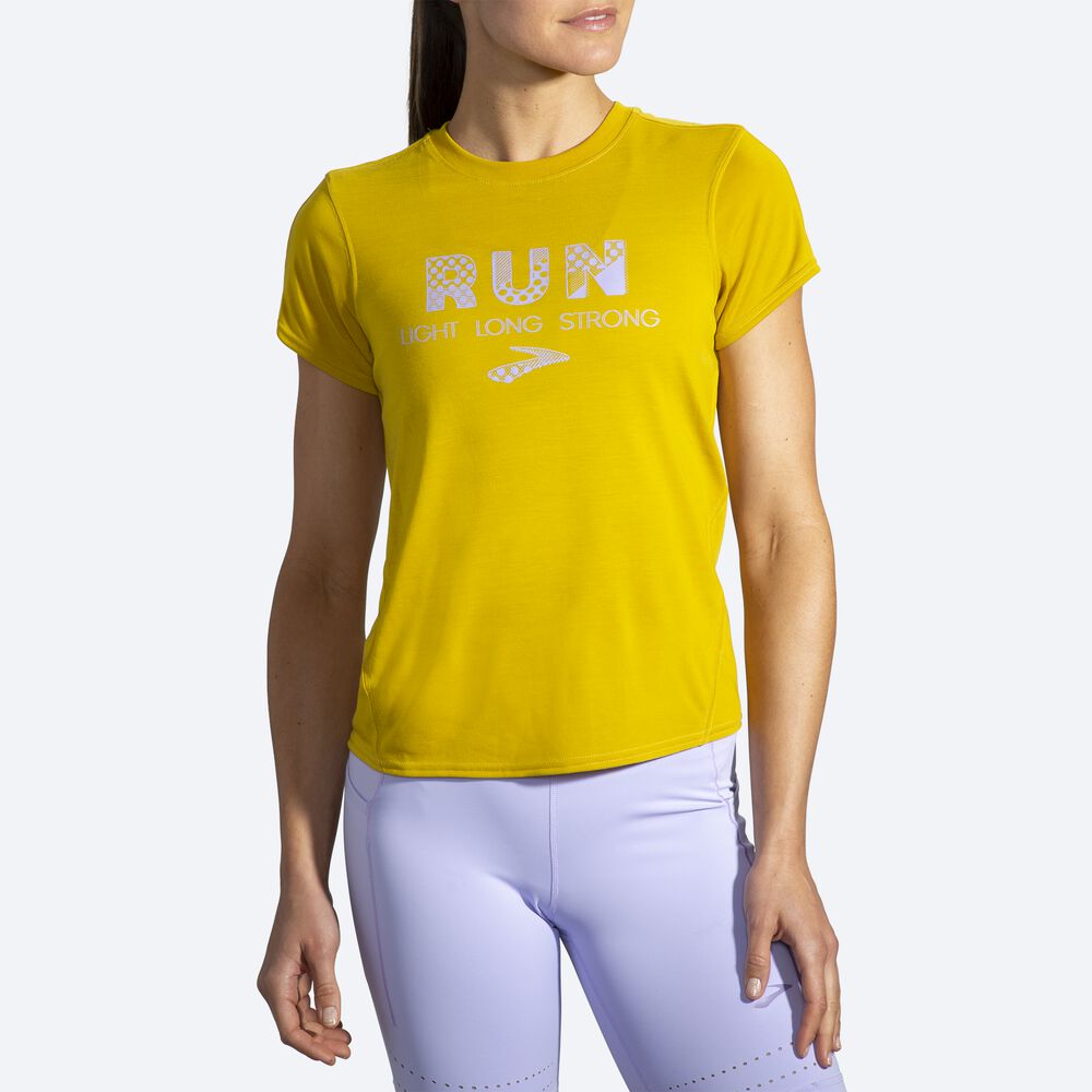 Brooks Distance Grafika Short Sleeve Női Póló Arany | HU648235