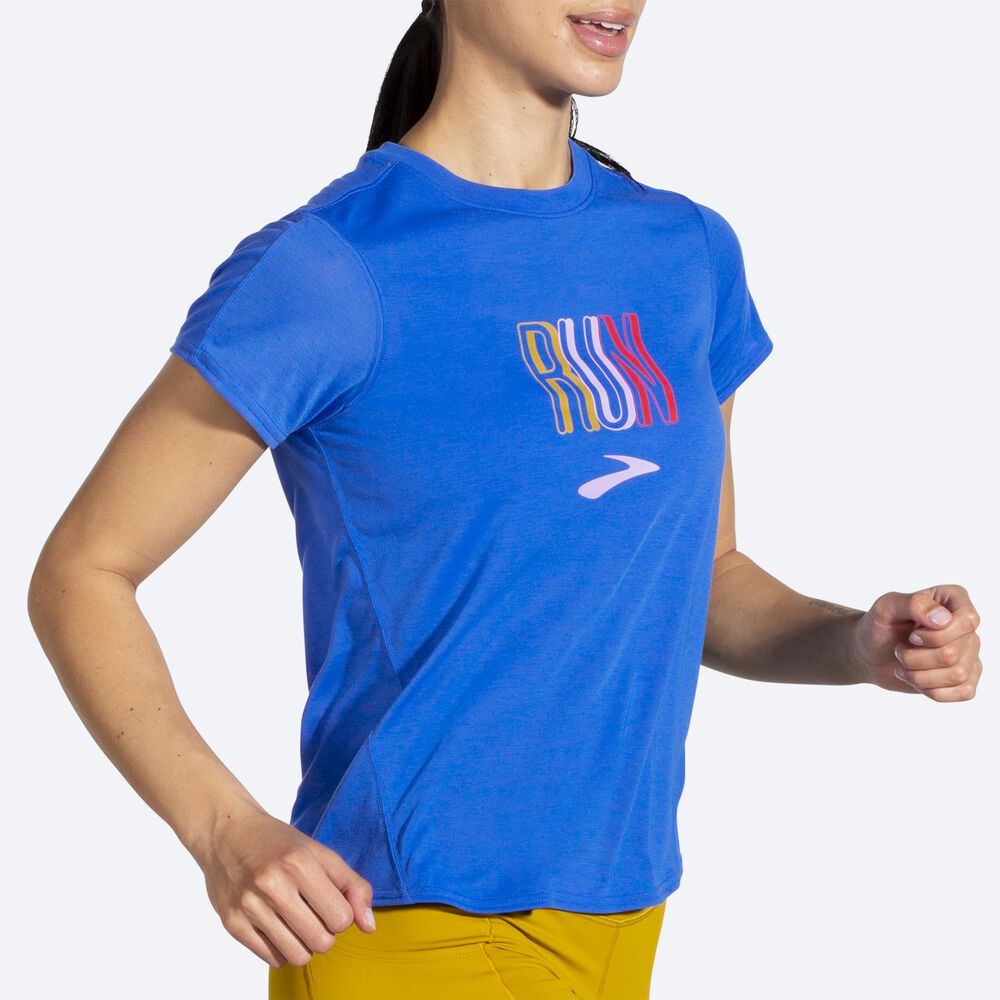 Brooks Distance Grafika Short Sleeve Női Póló Kék | HU728063