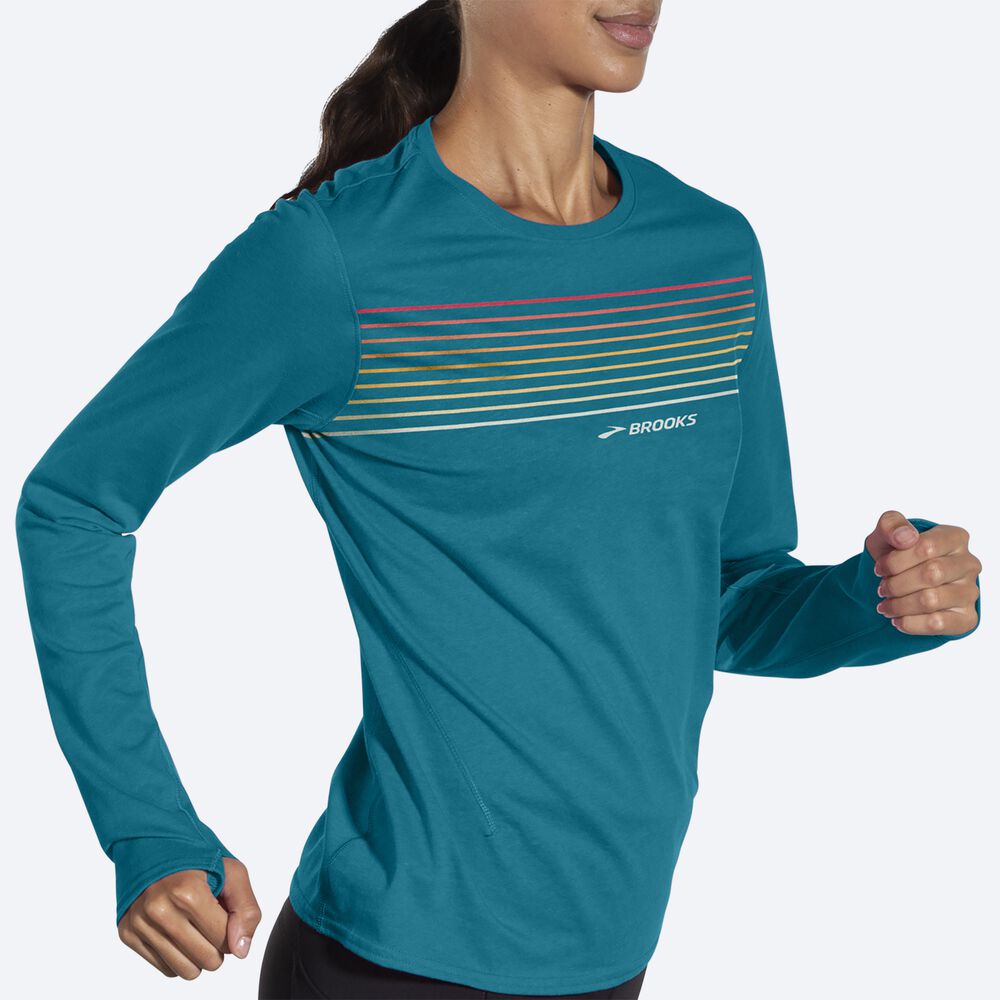 Brooks Distance Long Sleeve 2.0 Női Póló Csíkok | HU659327