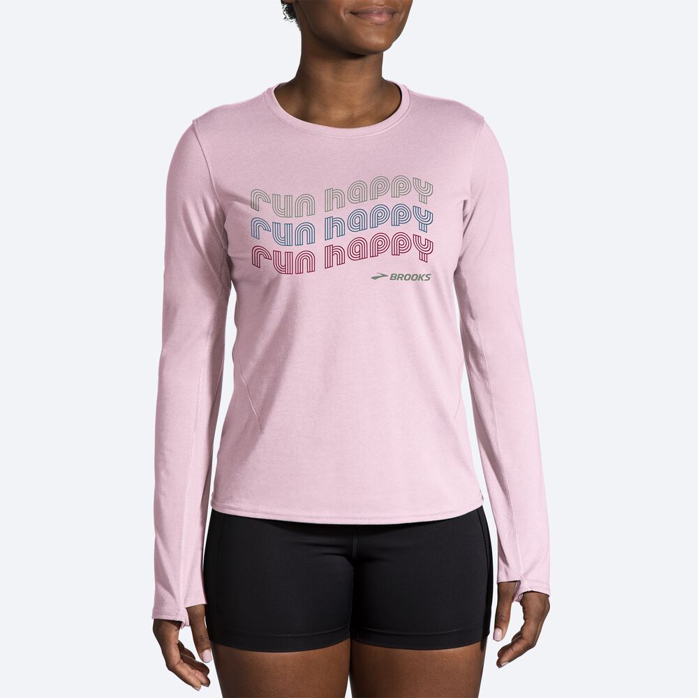 Brooks Distance Long Sleeve 2.0 Női Póló Rózsaszín | HU763204