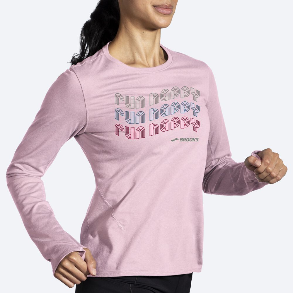 Brooks Distance Long Sleeve 2.0 Női Póló Rózsaszín | HU763204