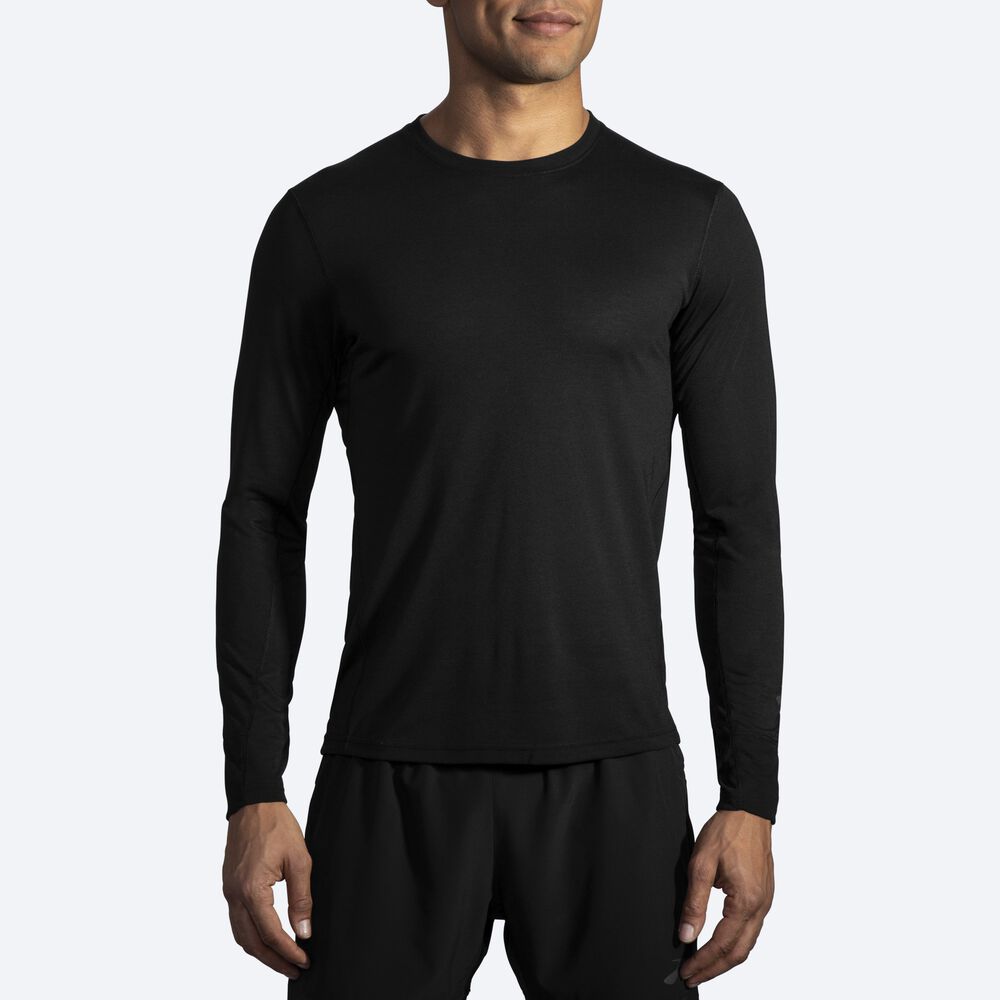 Brooks Distance Long Sleeve Férfi Póló Fekete | HU081236