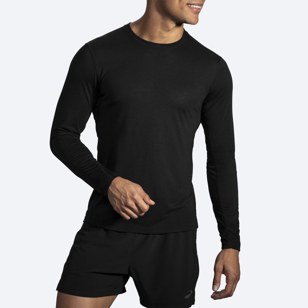 Brooks Distance Long Sleeve Férfi Póló Fekete | HU081236