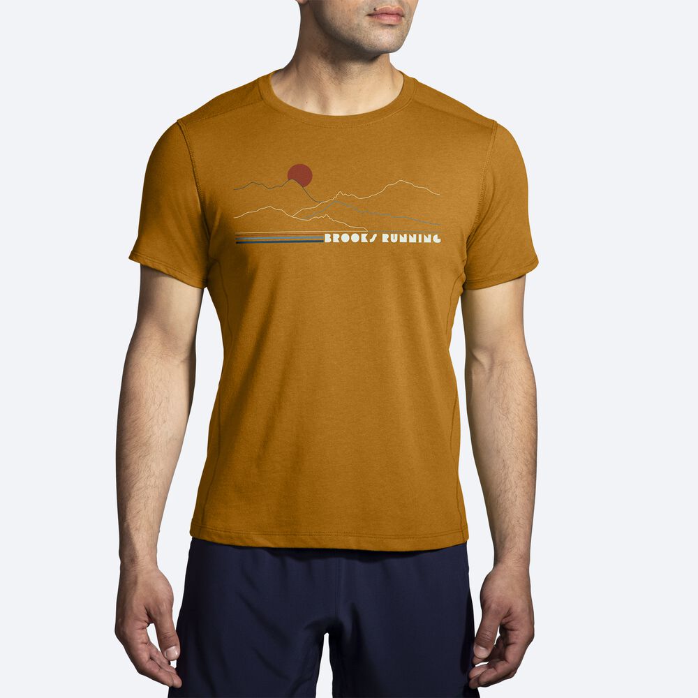 Brooks Distance Short Sleeve 2.0 Férfi Póló Sárga | HU563094