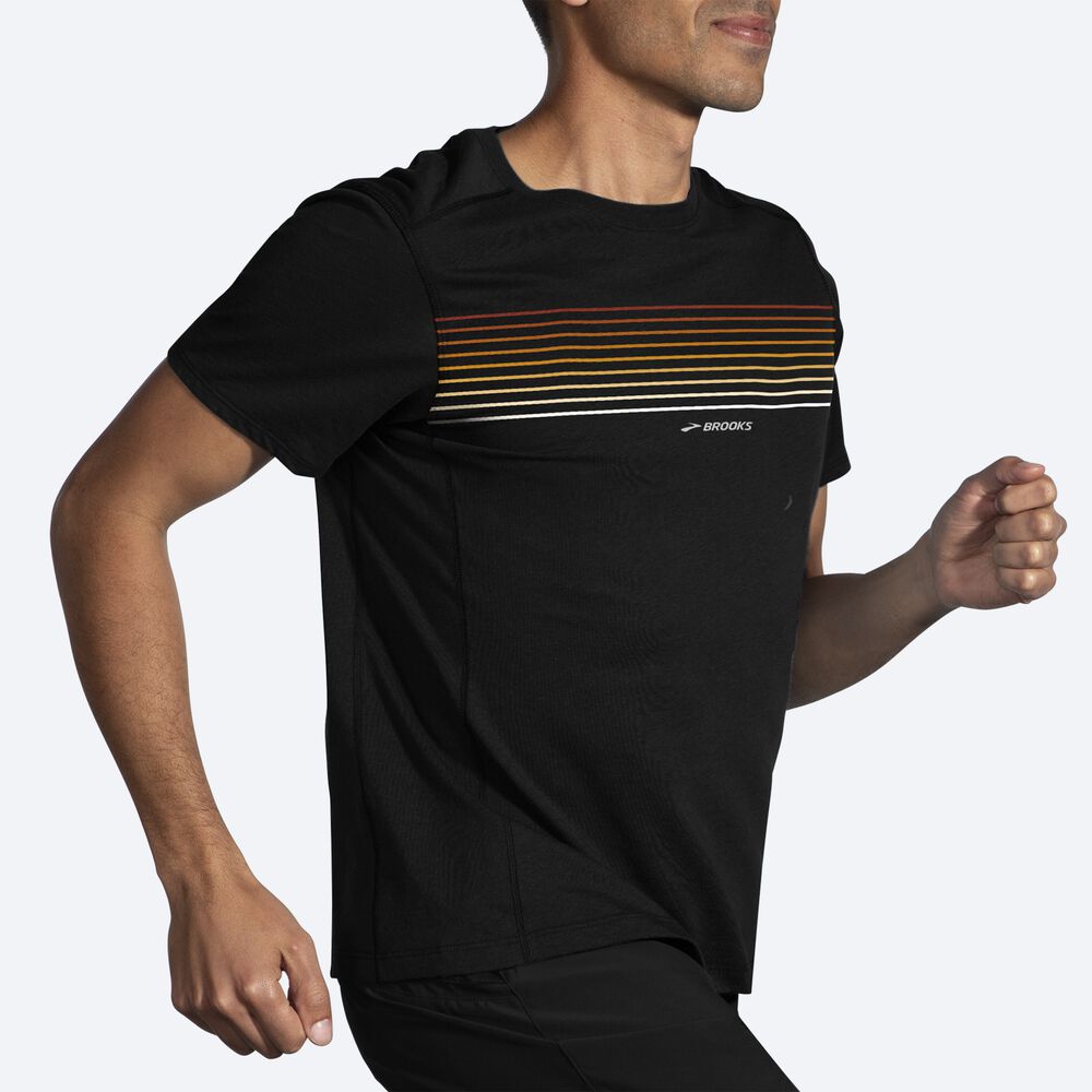 Brooks Distance Short Sleeve 2.0 Férfi Póló Fekete/Csíkok | HU729465