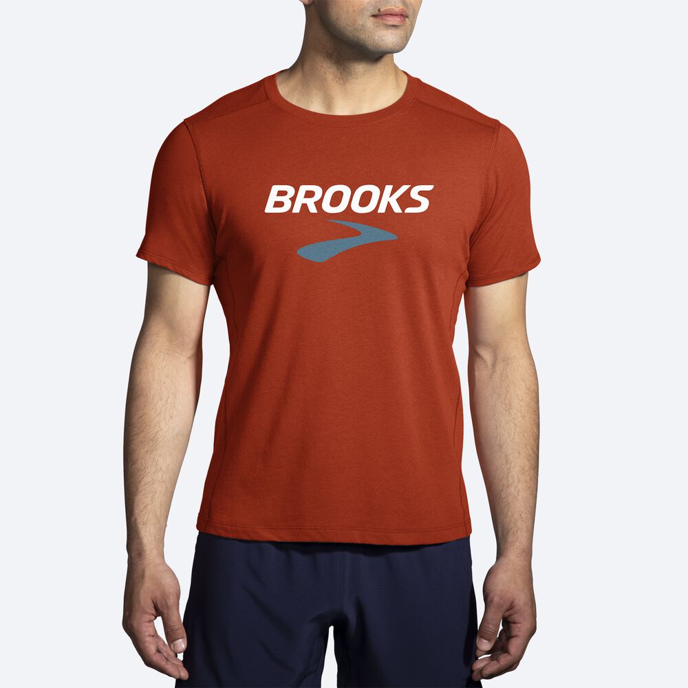 Brooks Distance Short Sleeve 2.0 Férfi Póló Piros | HU860754