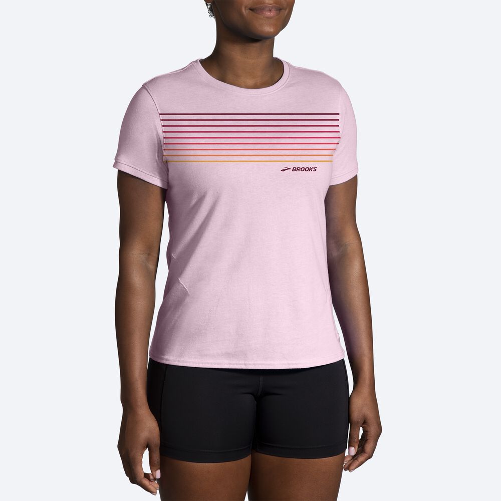 Brooks Distance Short Sleeve 2.0 Női Póló Rózsaszín/Csíkok | HU053784