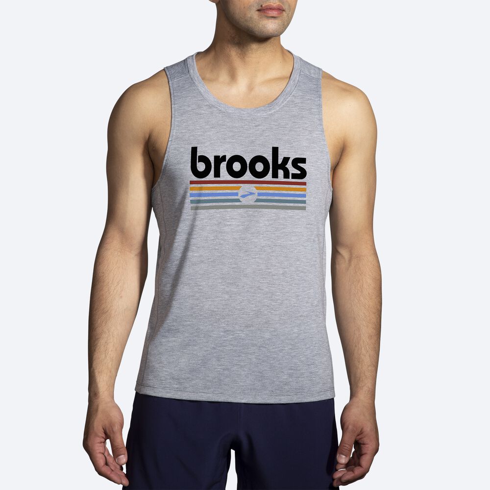 Brooks Distance Tank 2.0 Férfi Ujjatlan Póló Szürke/Csíkok | HU629718