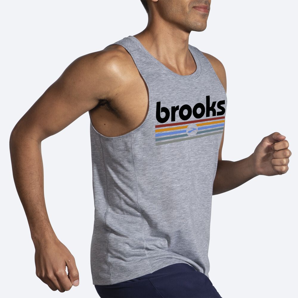 Brooks Distance Tank 2.0 Férfi Ujjatlan Póló Szürke/Csíkok | HU629718