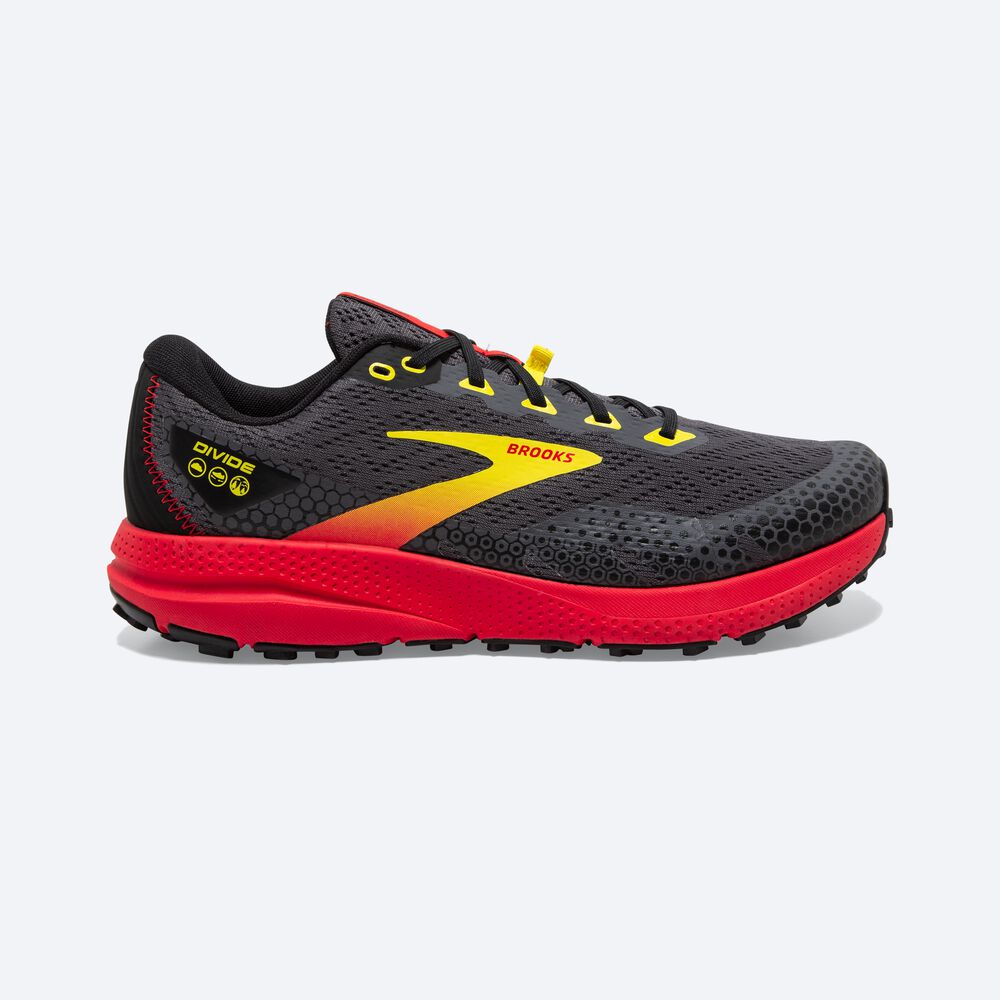 Brooks Divide 3 Férfi Terepfutó Cipő Fekete/Piros/Sárga | HU410356