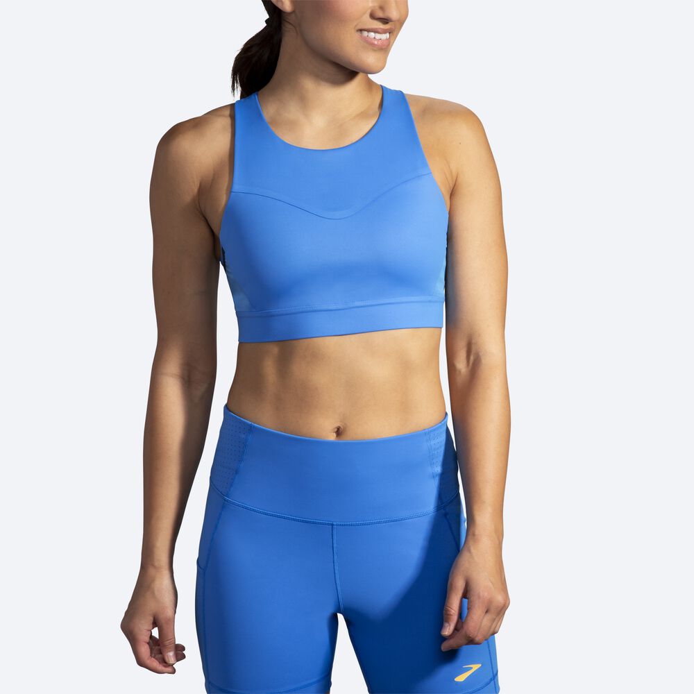 Brooks Drive 3 Pocket Run Bra Női Sportmelltartó Kék | HU840769