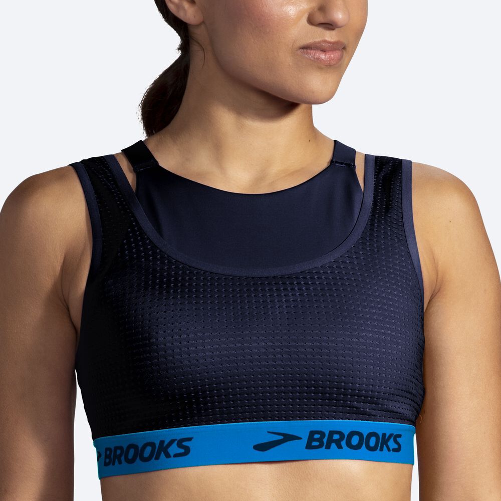 Brooks Drive Mesh Run Bra Női Sportmelltartó Sötétkék/Kék | HU253798