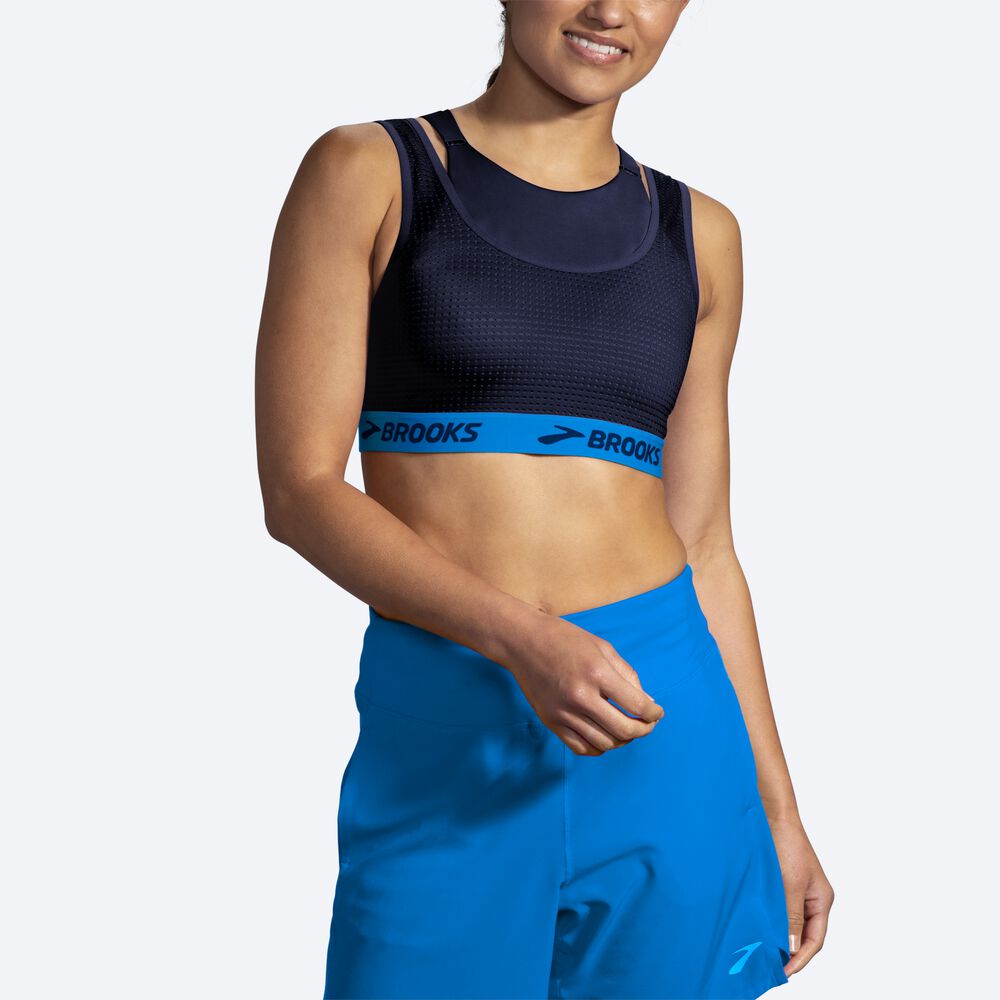 Brooks Drive Mesh Run Bra Női Sportmelltartó Sötétkék/Kék | HU253798