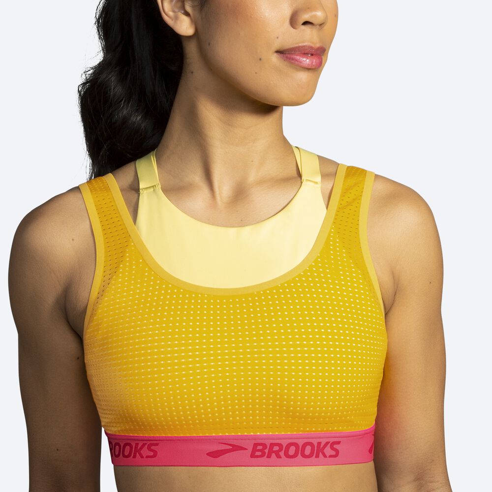 Brooks Drive Mesh Run Bra Női Sportmelltartó Barna/Narancssárga | HU427851