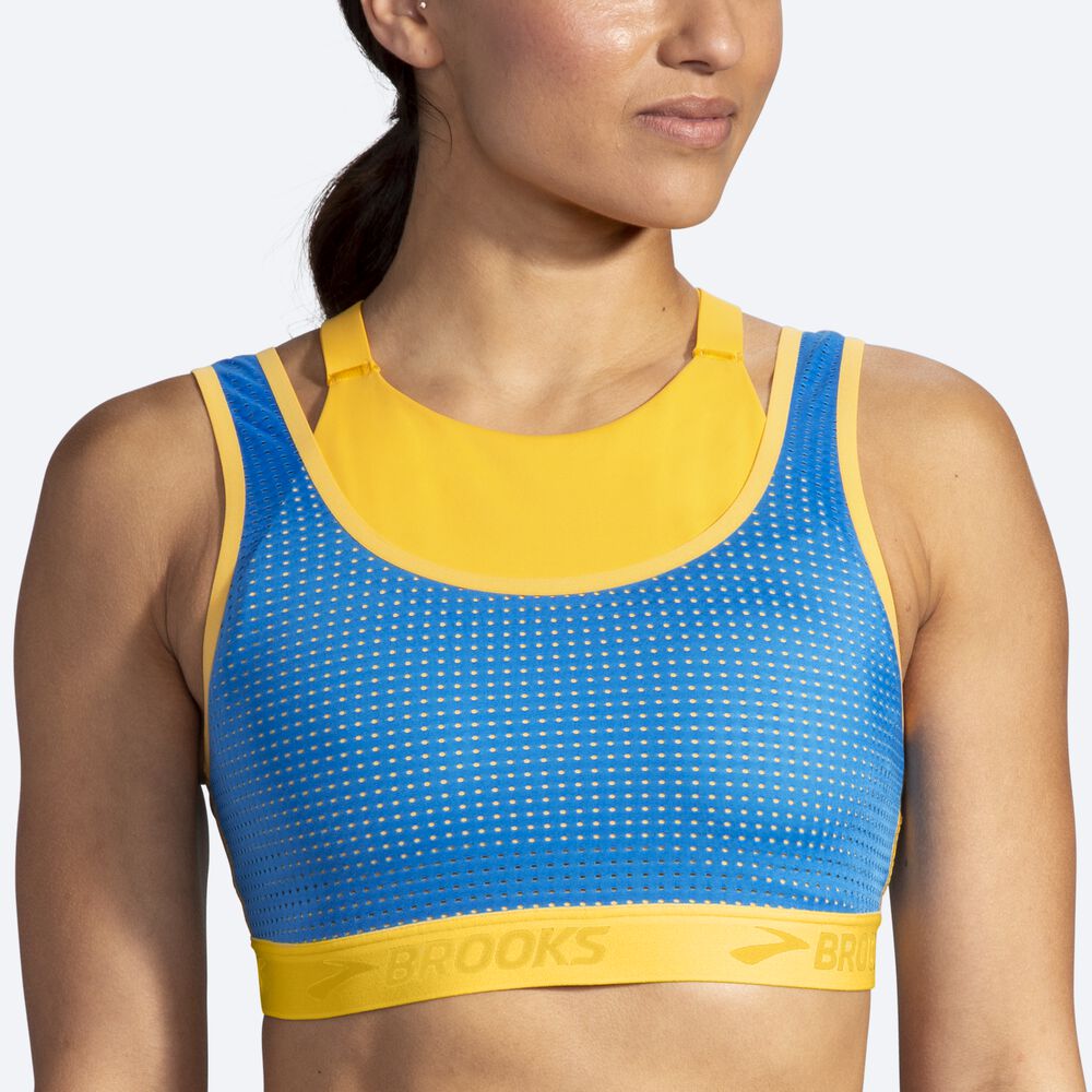 Brooks Drive Mesh Run Bra Női Sportmelltartó Sárga/Kék | HU452967