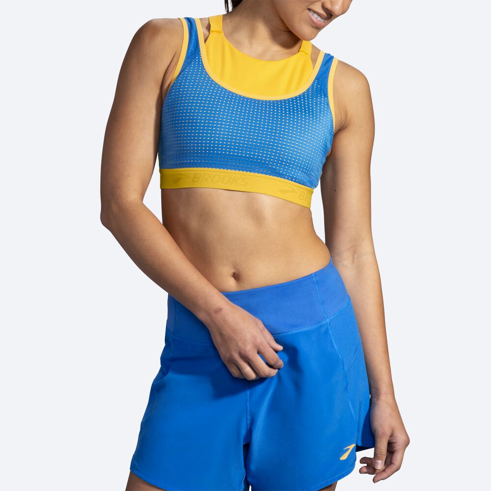 Brooks Drive Mesh Run Bra Női Sportmelltartó Sárga/Kék | HU452967