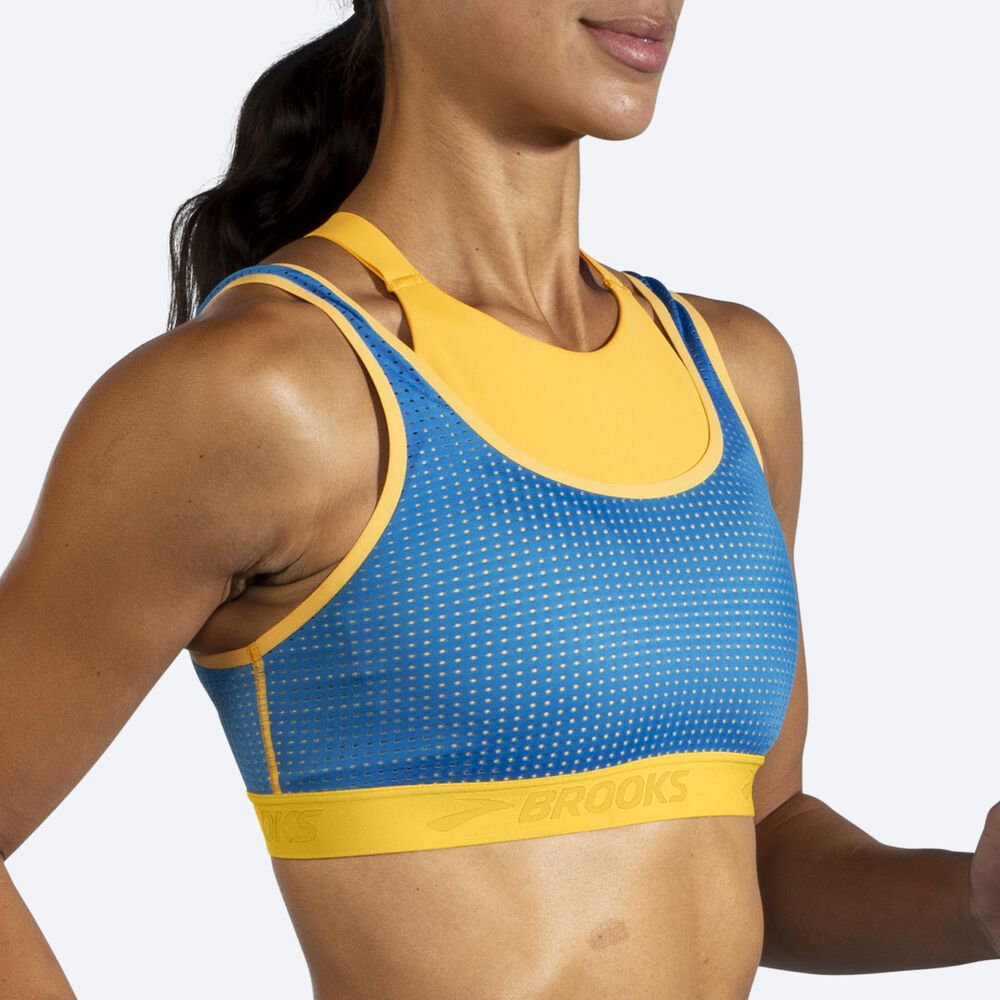 Brooks Drive Mesh Run Bra Női Sportmelltartó Sárga/Kék | HU452967