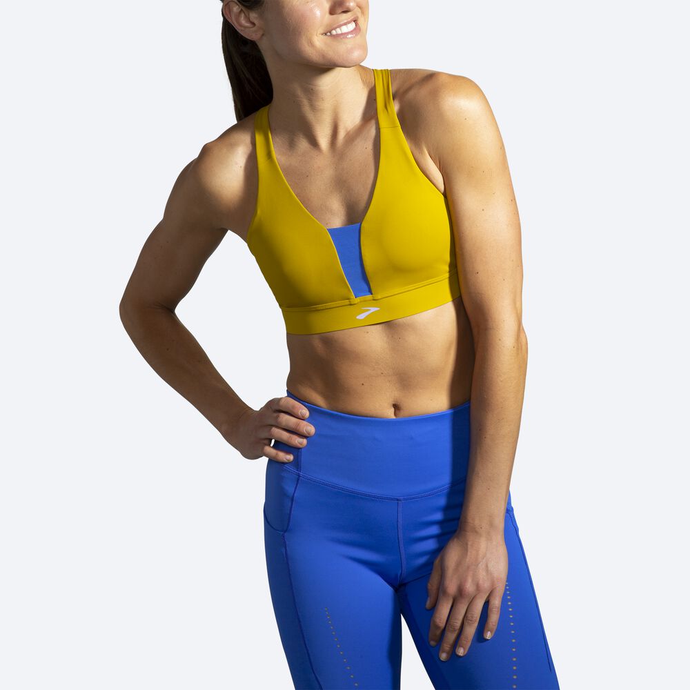 Brooks Drive Plunge Run Bra Női Sportmelltartó Arany/Kék | HU675804