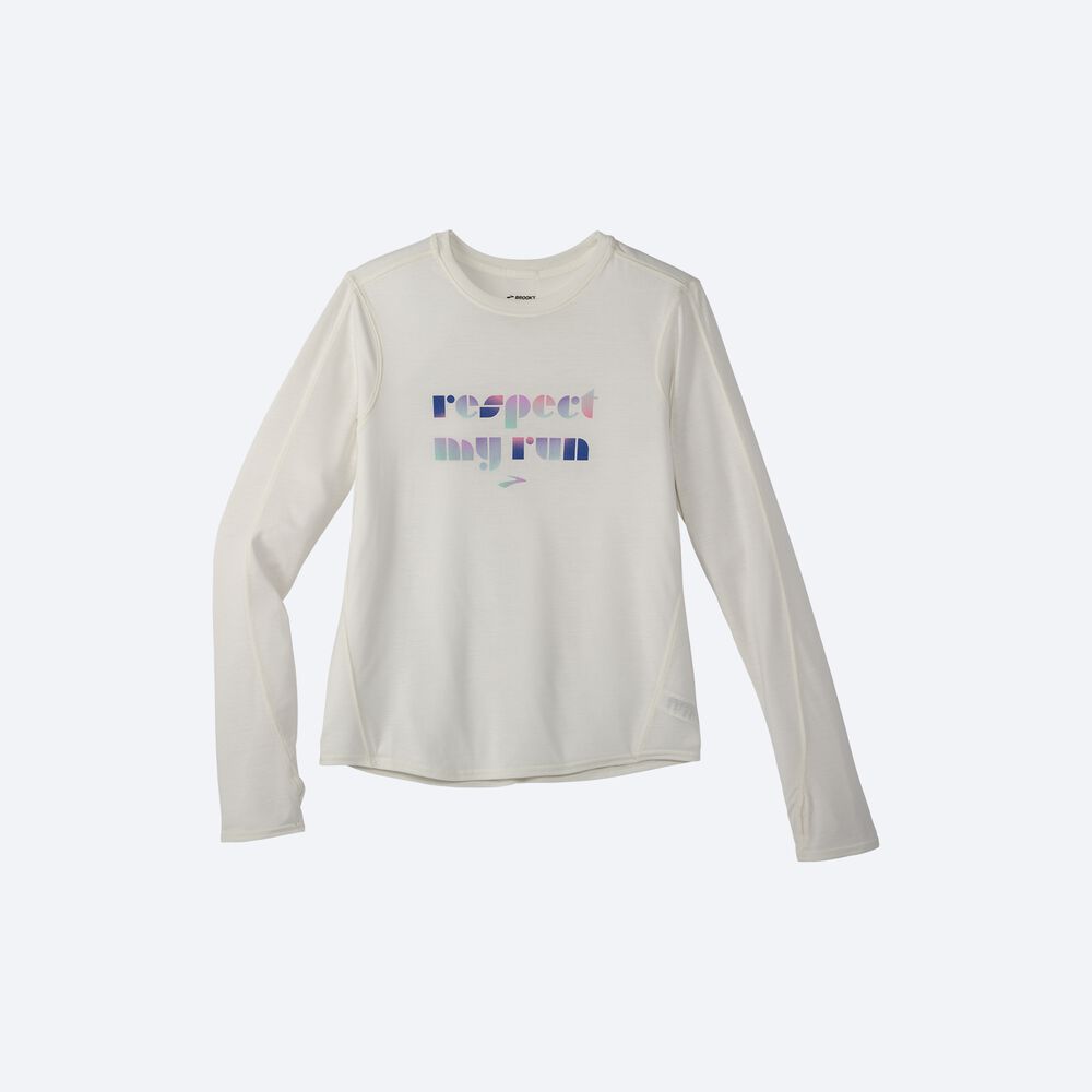 Brooks Empower Her Distance Grafika Long Sleeve Női Póló Kék Szürke | HU045861