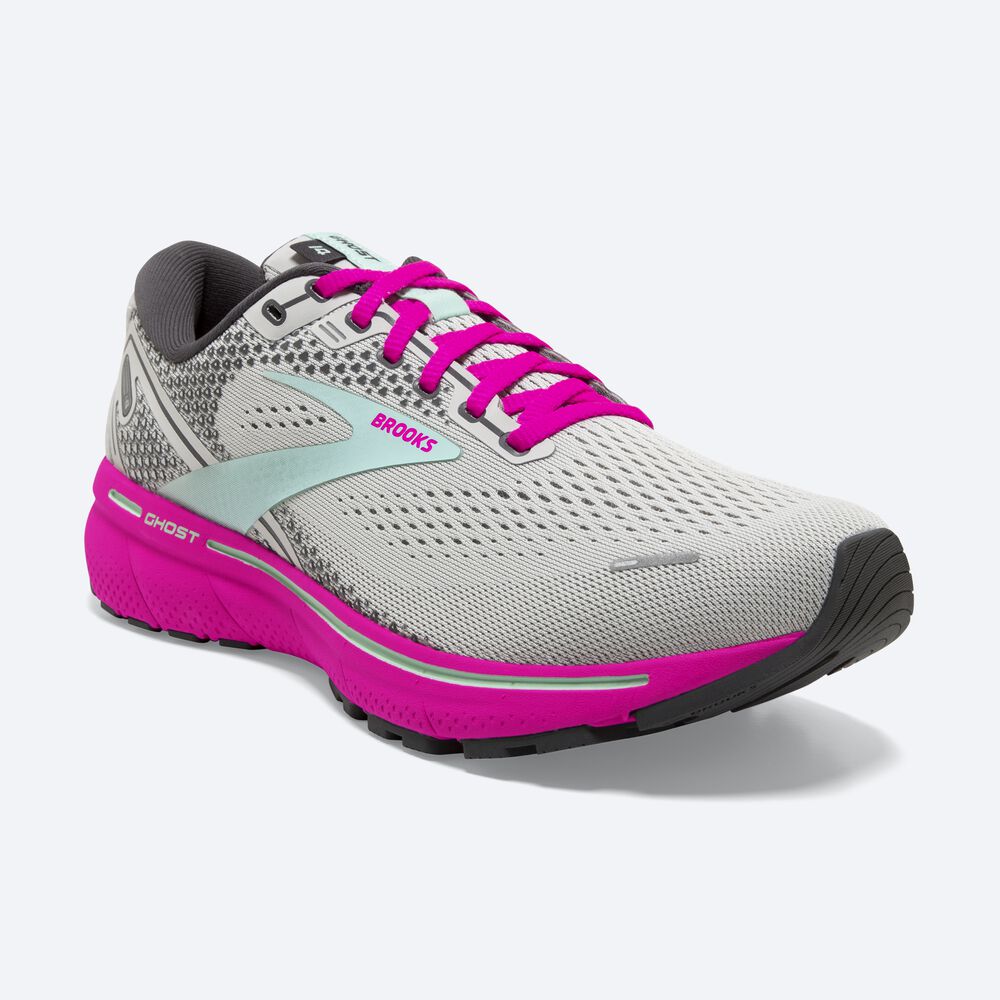 Brooks Ghost 14 Női Futócipő Szürke/Zöld/Rózsaszín | HU320546