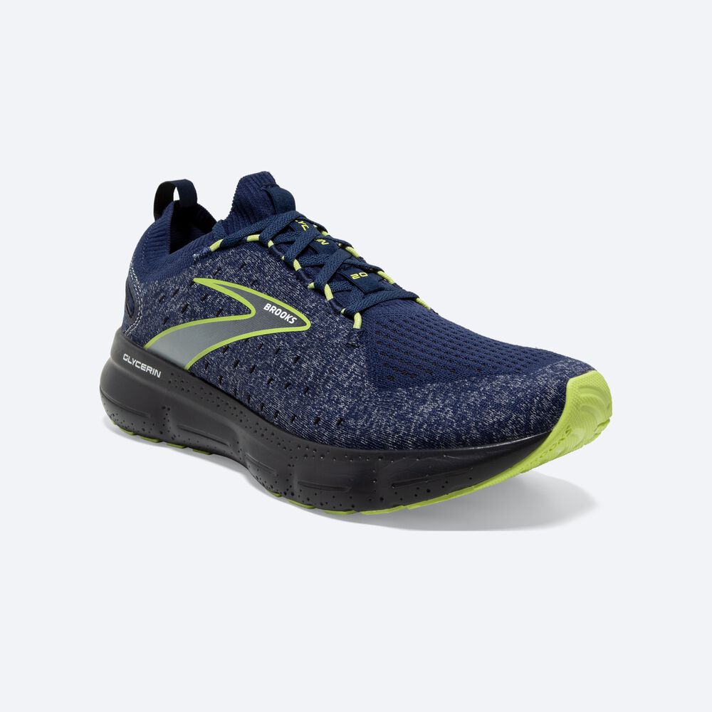 Brooks Glycerin StealthFit 20 Férfi Futócipő Kék/Világos Zöld | HU418590