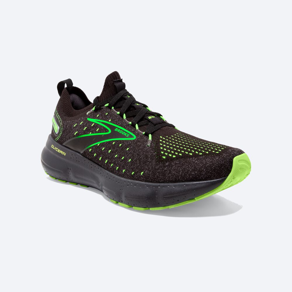 Brooks Glycerin StealthFit 20 Férfi Futócipő Fekete/Zöld | HU659470