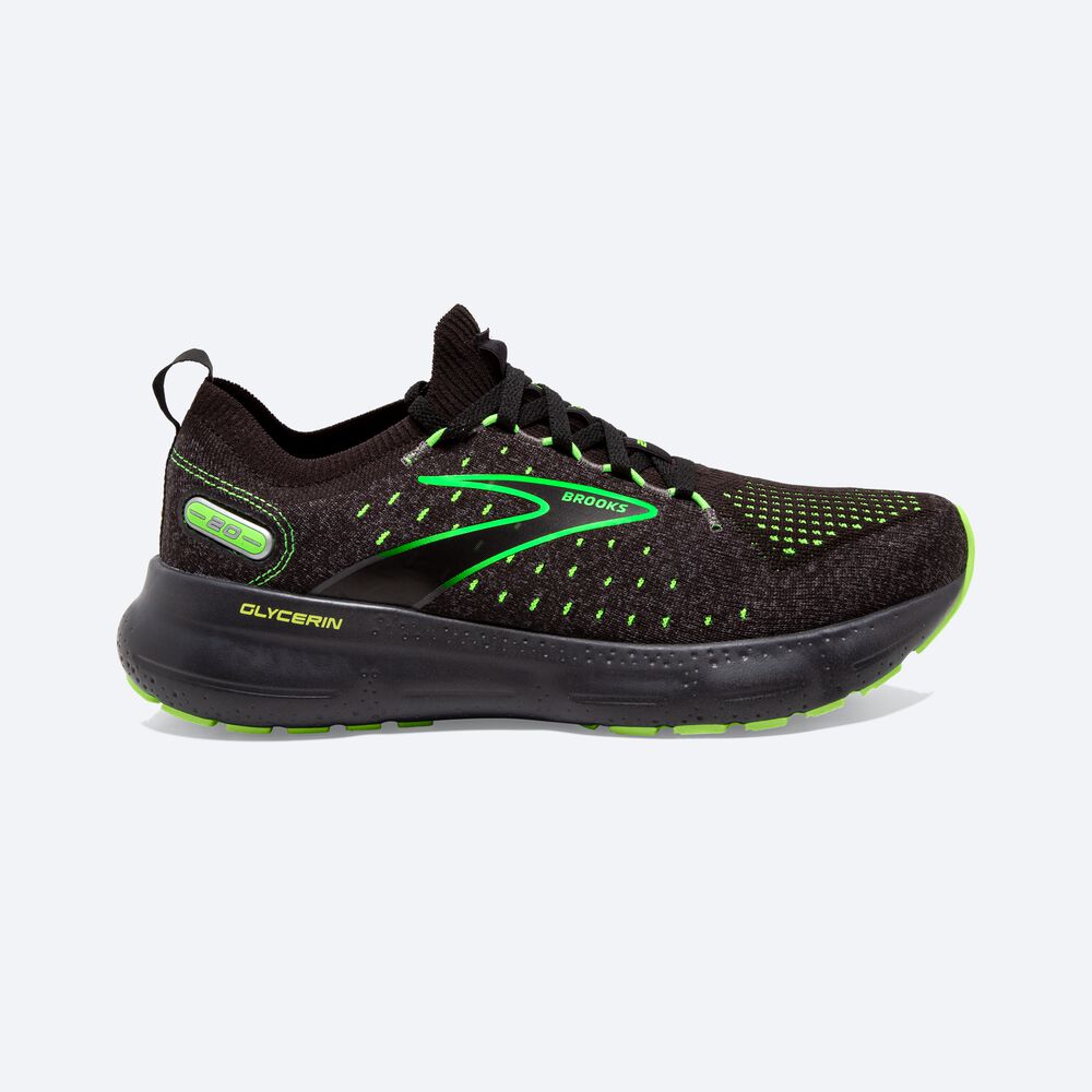 Brooks Glycerin StealthFit 20 Férfi Futócipő Fekete/Zöld | HU659470