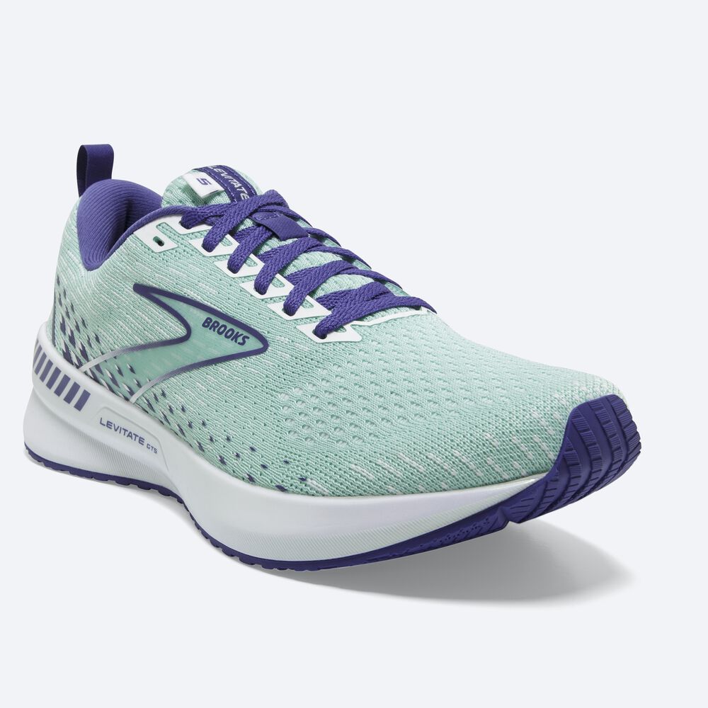 Brooks Levitate GTS 5 Női Futócipő Zöld/Sötétkék Kék/Fehér | HU739418