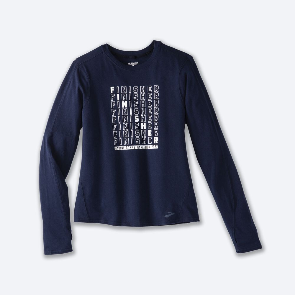 Brooks MCM22 Distance Grafika Long Sleeve Női Póló Sötétkék | HU061587