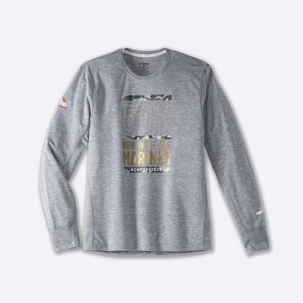 Brooks MCM22 Distance Grafika Long Sleeve Férfi Póló Szürke | HU278946