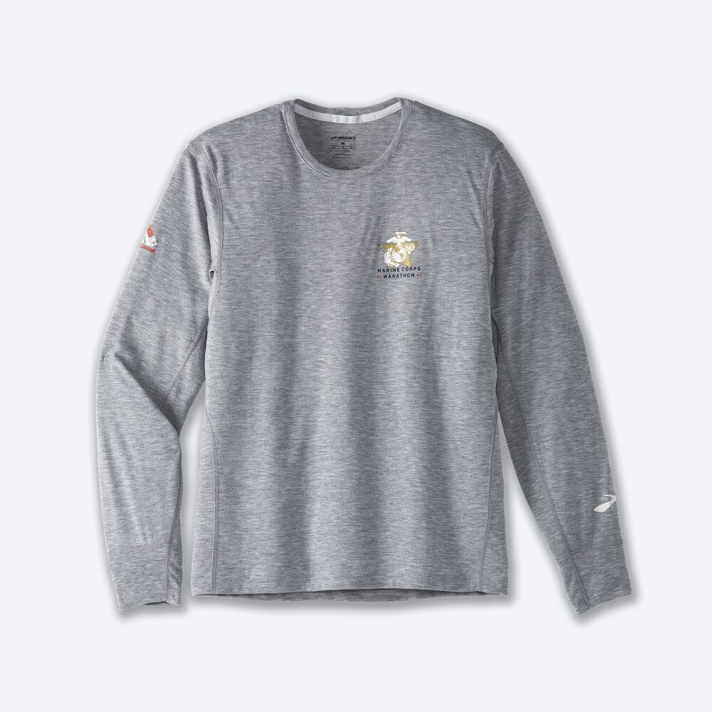 Brooks MCM22 Distance Grafika Long Sleeve Férfi Póló Szürke | HU809256